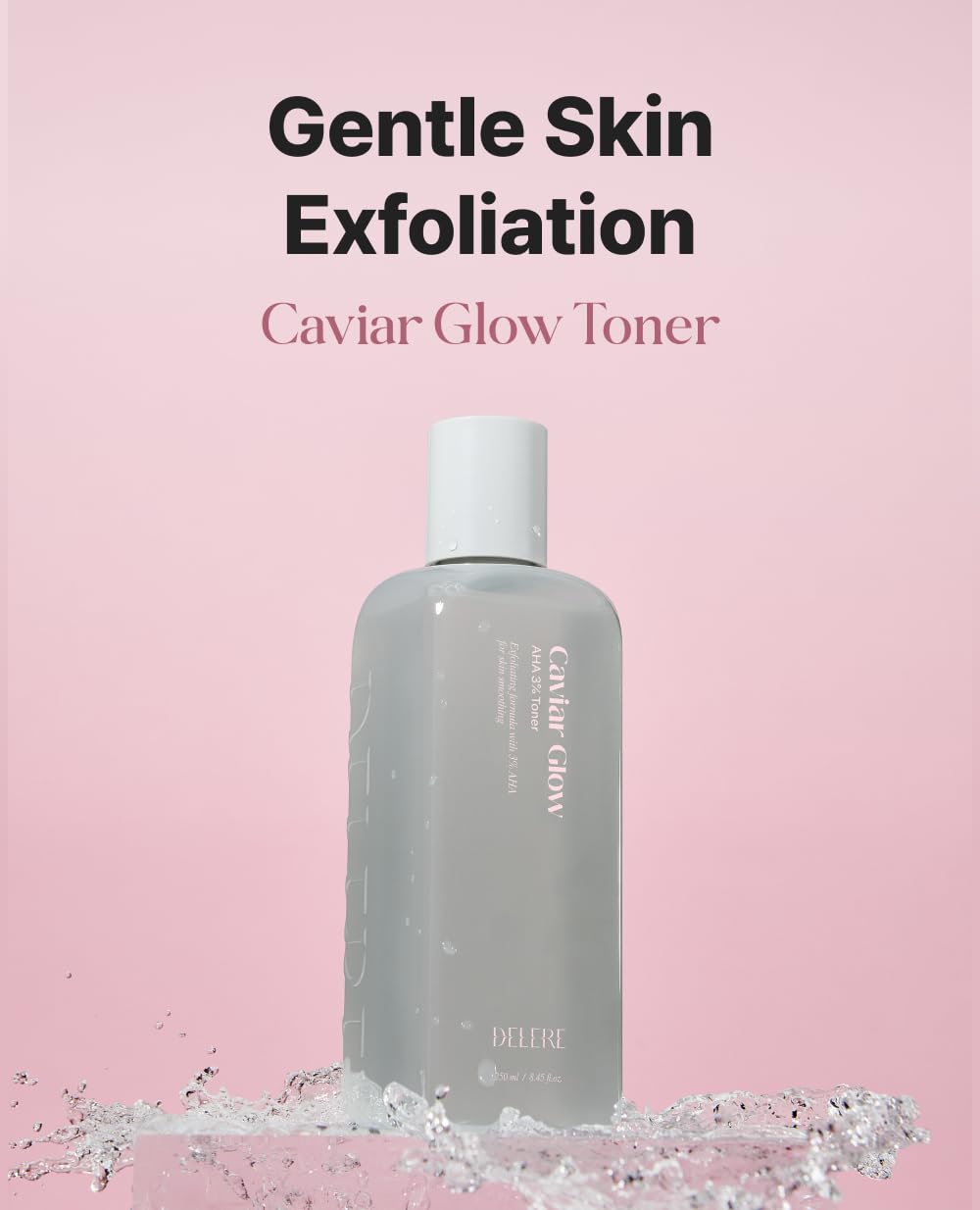 Delere Caviar AHA 3% Glow Toner | Korean Collagen Exfoliating Toner | Korean Exfoliator for Radiance, Collagen Skin Care, 250ml
