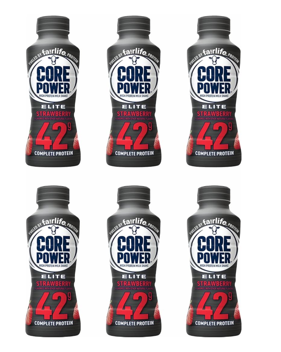Fairlife Core Power Protein Shake, Ready to Drink Strawberry Protein Shakes, 14 fl oz, 42gm (Strawberry flavor, Pack of 6 Bottles) by Baxter Expresss