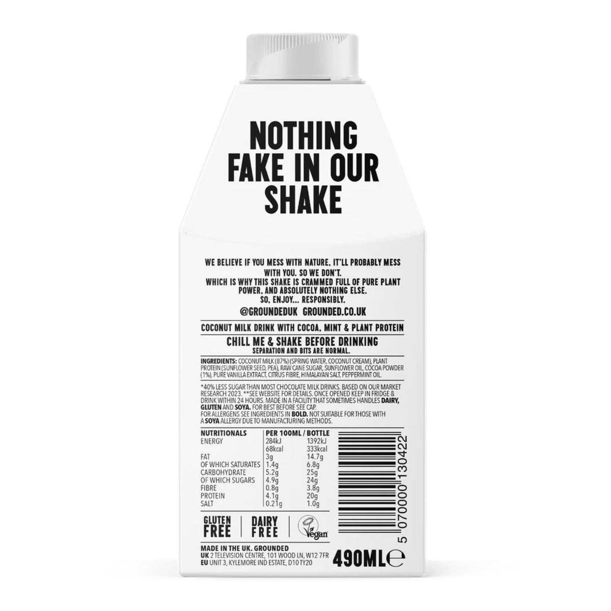 Grounded Chocolate Protein Milkshake, 20g Protein, Dairy Free, 16.6 fl oz