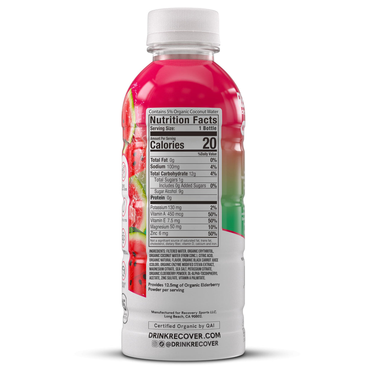 RECOVER 180 Organic Sports Hydration Drink, No Sugar Added, 20 Calorie Sports Beverage, Organic Flavors With Vitamins, Potassium-Packed Electrolytes (16.9 Fl Oz (Pack of 12), Variety Pack)