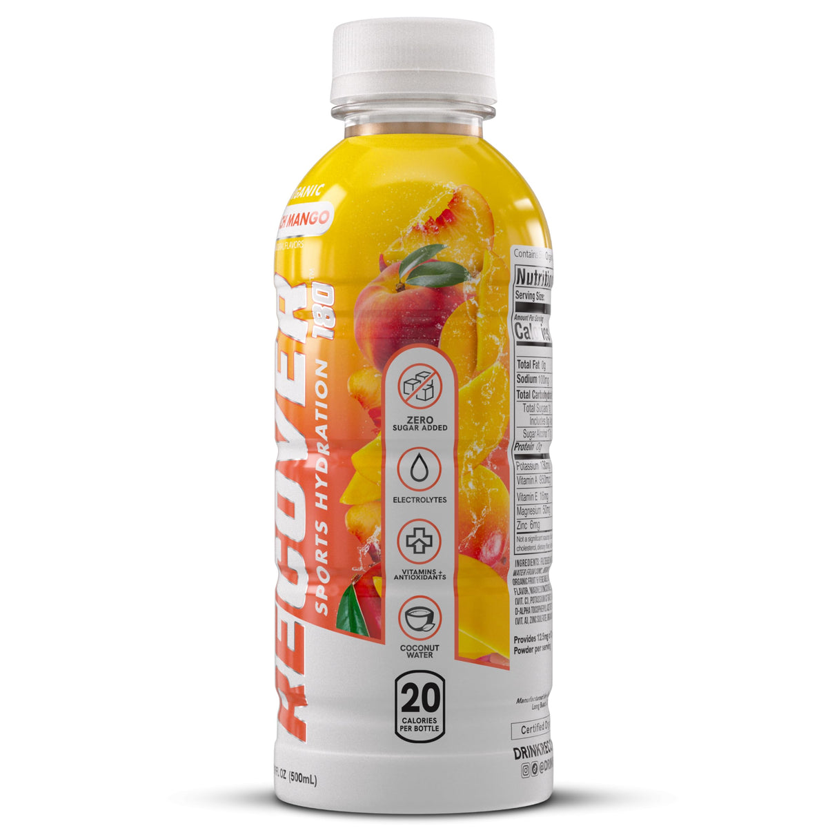 RECOVER 180 Organic Sports Hydration Drink, No Sugar Added, 20 Calorie Sports Beverage, Organic Flavors With Vitamins, Potassium-Packed Electrolytes (16.9 Fl Oz (Pack of 12), Variety Pack)
