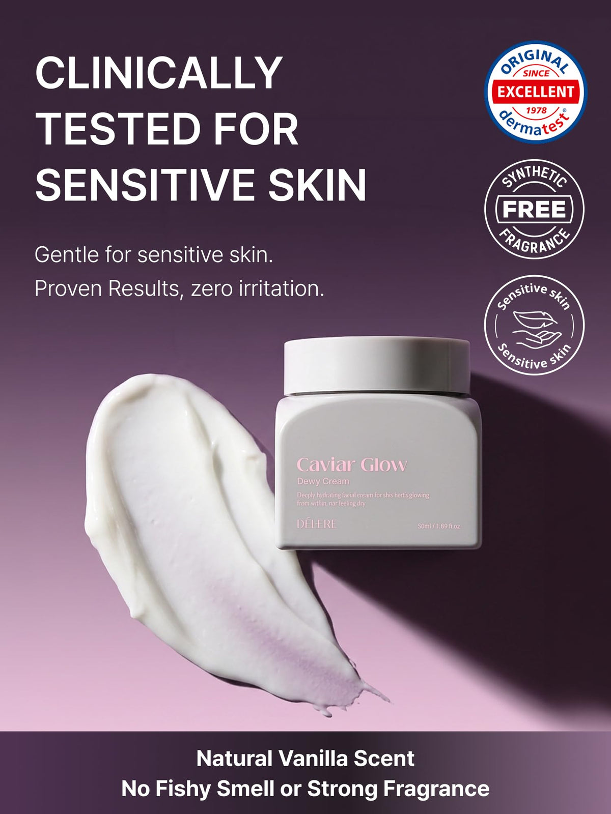Delere Caviar Glow Dewy Cream | Hydrating Caviar Collagen Cream | Korean Hyaluronic Acid Moisturizer for Radiant Glass Skin, 1.7oz