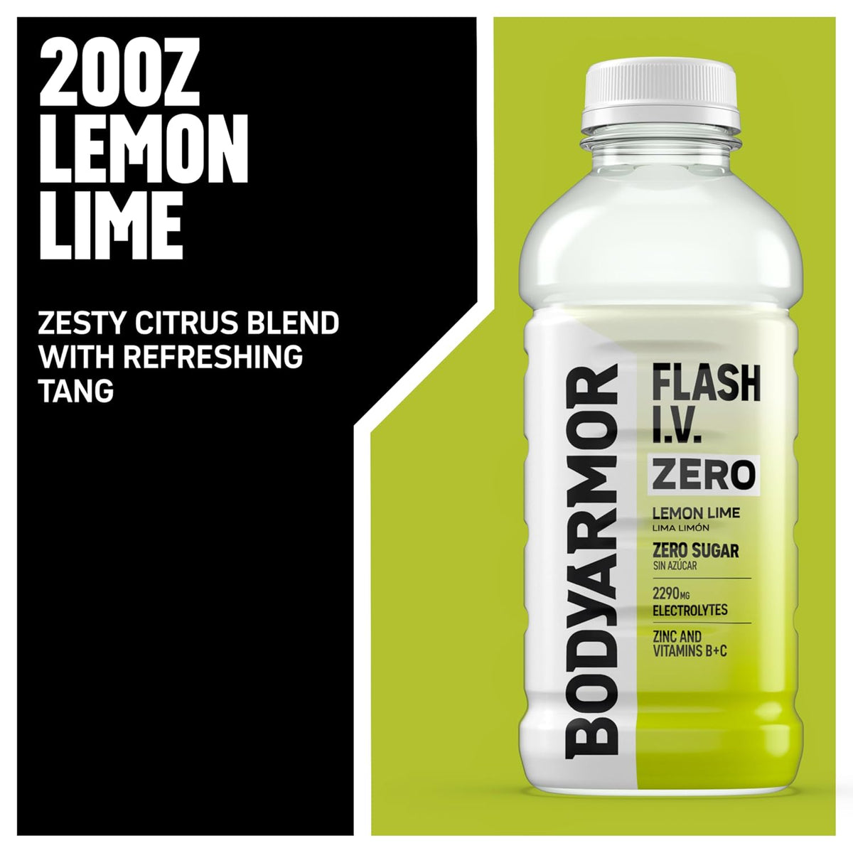 BODYARMOR Flash IV ZERO Sugar Hydration Drink, Lemon Lime, 20 Oz (12 Pk)