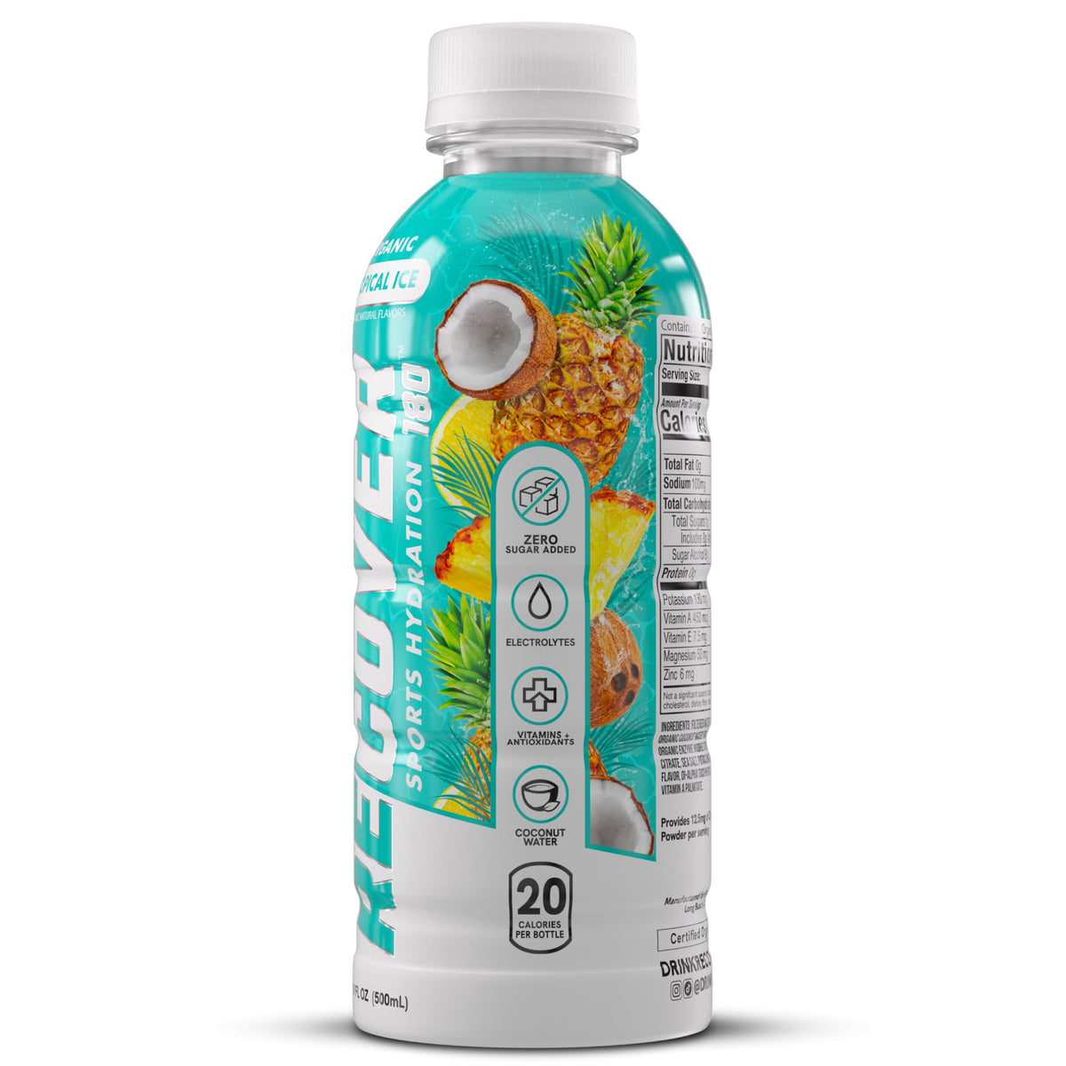 RECOVER 180 Organic Sports Hydration Drink, No Sugar Added, 20 Calorie Sports Beverage, Organic Flavors With Vitamins, Potassium-Packed Electrolytes (16.9 Fl Oz (Pack of 12), Variety Pack)