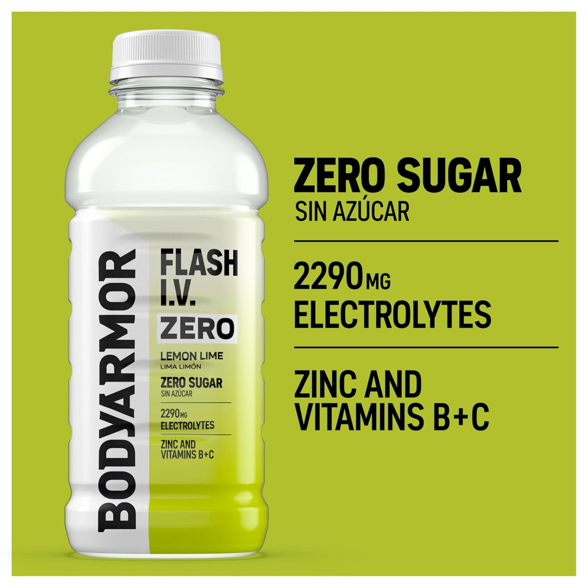 BODYARMOR Flash IV ZERO Sugar Hydration Drink, Lemon Lime, 20 Oz (12 Pk)