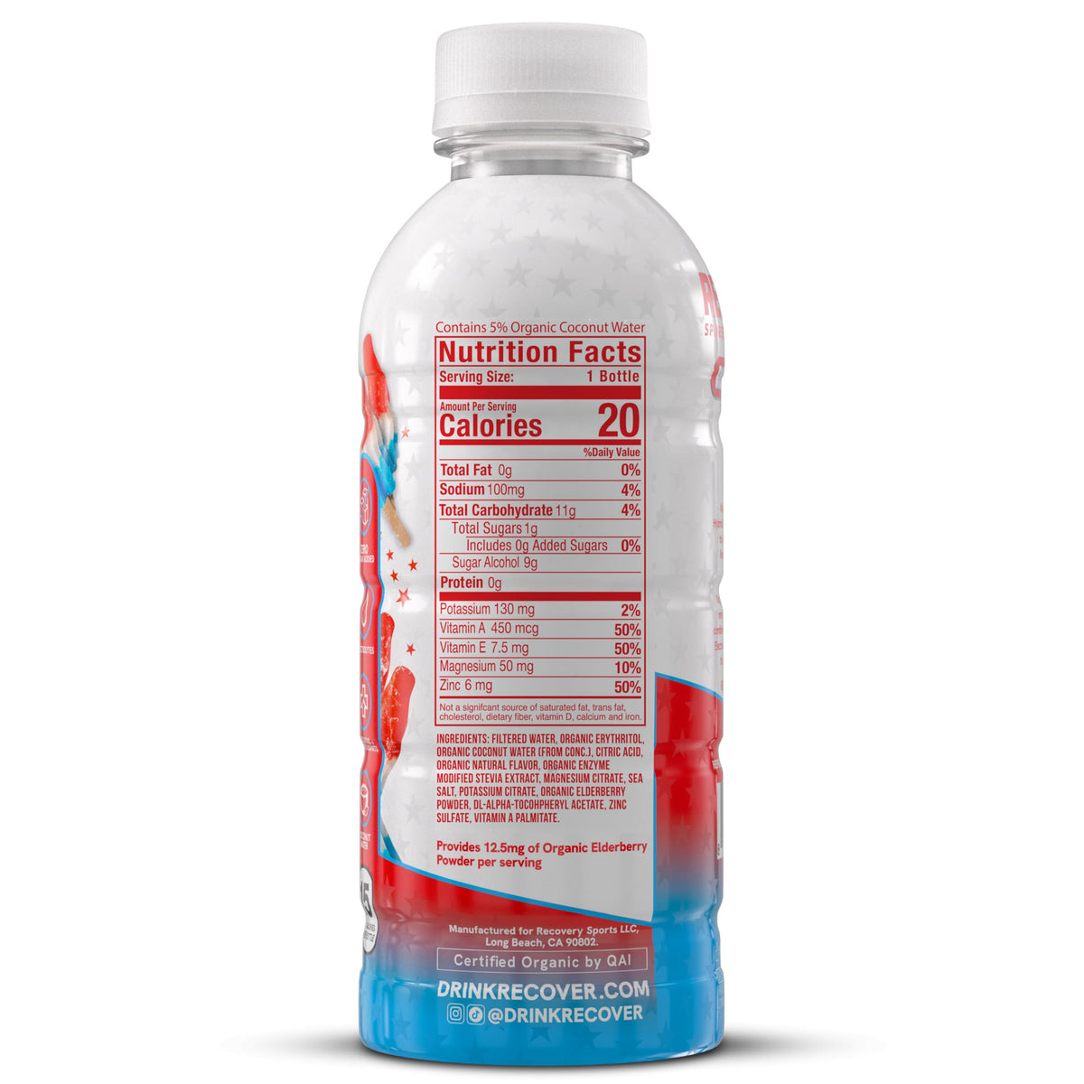 RECOVER 180 Organic Sports Hydration Drink, No Sugar Added, 20 Calorie Sports Beverage, Organic Flavors With Vitamins, Potassium-Packed Electrolytes (16.9 Fl Oz (Pack of 12), Variety Pack)