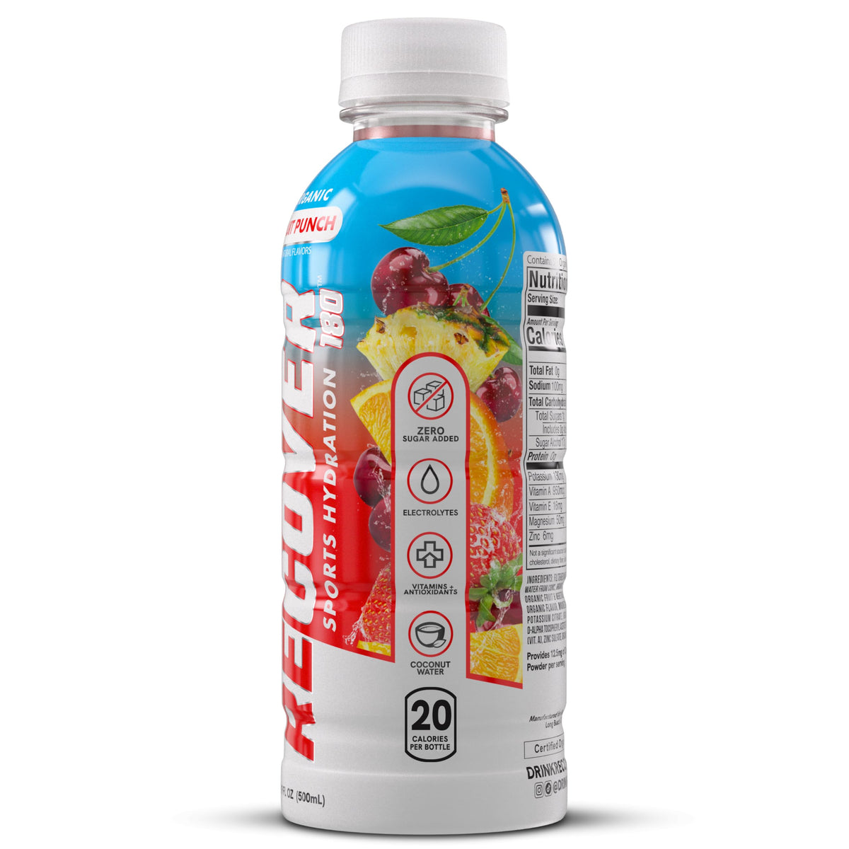 RECOVER 180 Organic Sports Hydration Drink, No Sugar Added, 20 Calorie Sports Beverage, Organic Flavors With Vitamins, Potassium-Packed Electrolytes (16.9 Fl Oz (Pack of 12), Variety Pack)
