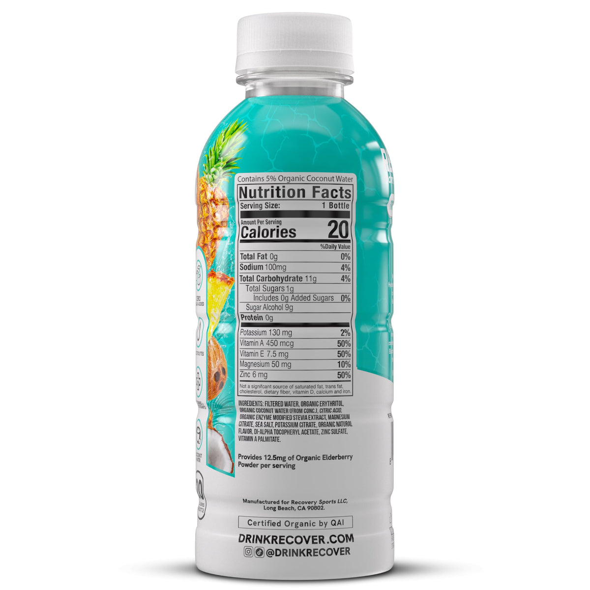 RECOVER 180 Organic Sports Hydration Drink, No Sugar Added, 20 Calorie Sports Beverage, Organic Flavors With Vitamins, Potassium-Packed Electrolytes (16.9 Fl Oz (Pack of 12), Variety Pack)