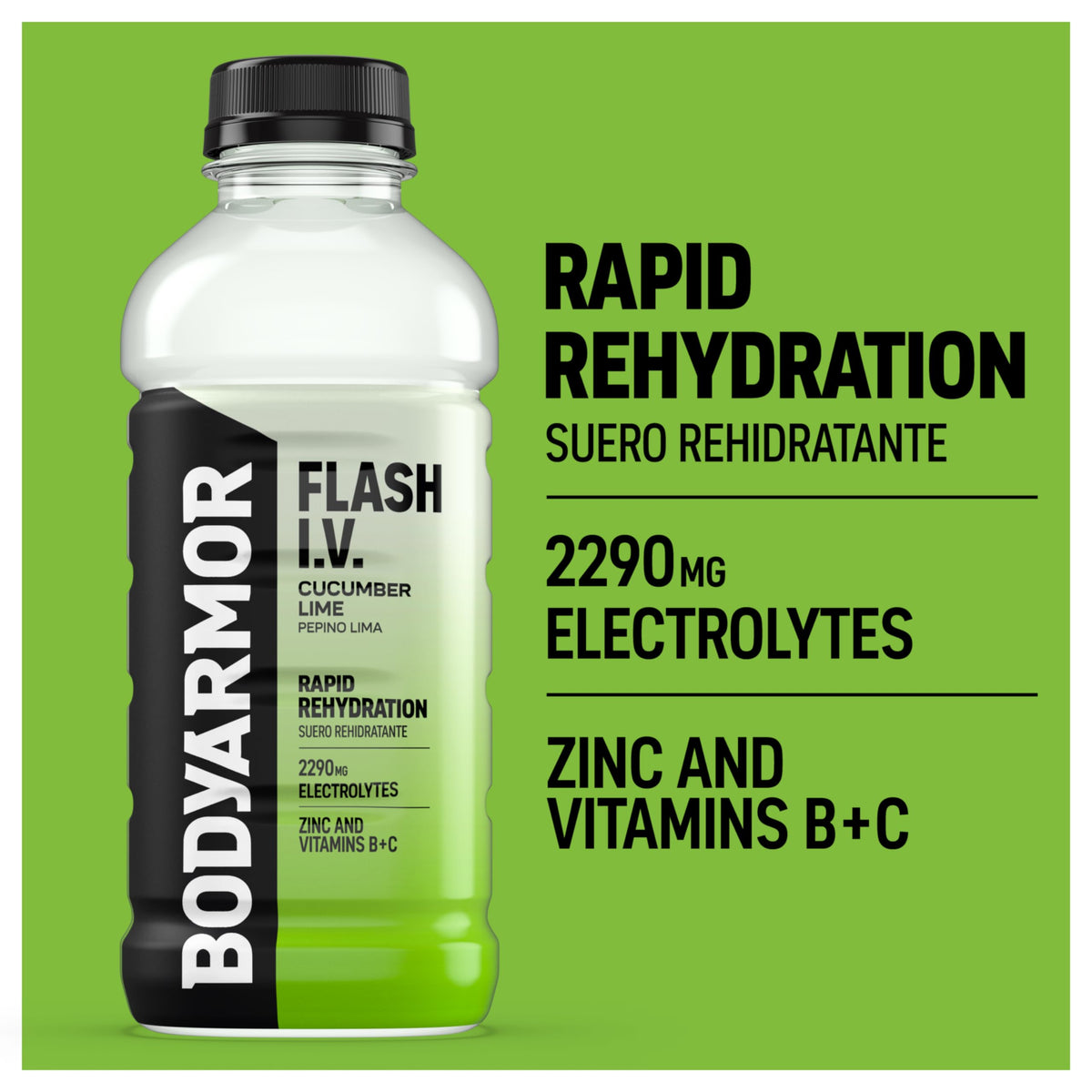 BODYARMOR Flash IV ZERO Sugar Hydration Drink, Lemon Lime, 20 Oz (12 Pk)