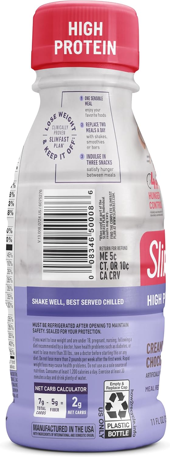 SlimFast Advanced Nutrition Creamy Chocolate Shake – Ready to Drink Meal Replacement – 20g of Protein – 11 Fl. Oz. Bottle – 12 Count - Pantry Friendly
