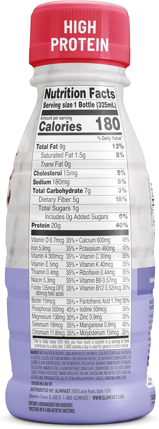 SlimFast Advanced Nutrition Creamy Chocolate Shake – Ready to Drink Meal Replacement – 20g of Protein – 11 Fl. Oz. Bottle – 12 Count - Pantry Friendly