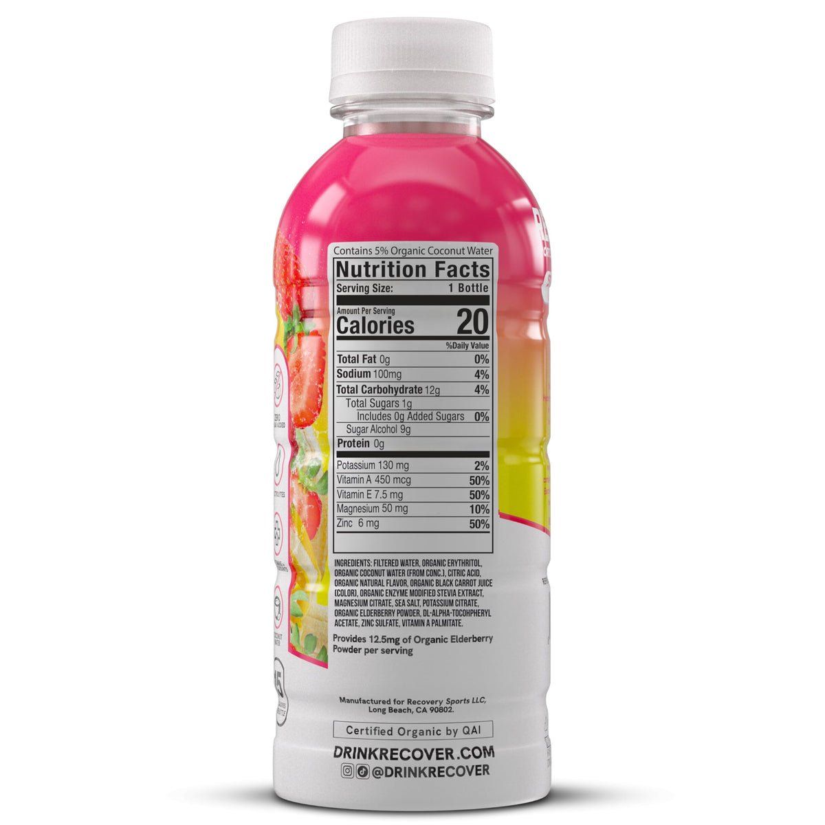 RECOVER 180 Organic Sports Hydration Drink, No Sugar Added, 20 Calorie Sports Beverage, Organic Flavors With Vitamins, Potassium-Packed Electrolytes (16.9 Fl Oz (Pack of 12), Variety Pack)
