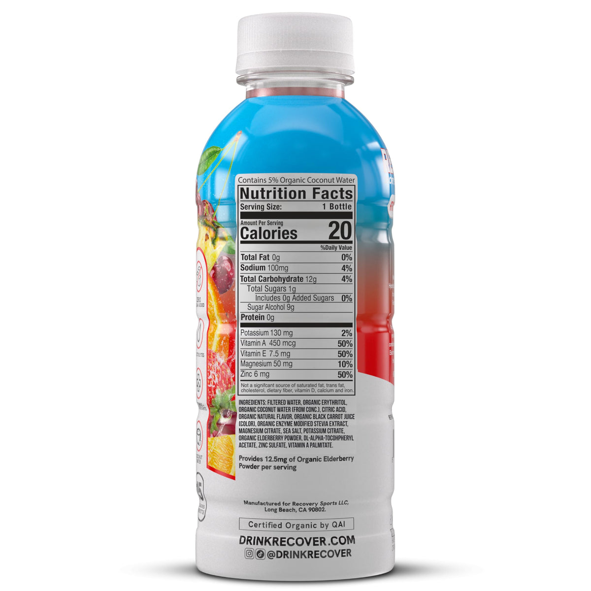 RECOVER 180 Organic Sports Hydration Drink, No Sugar Added, 20 Calorie Sports Beverage, Organic Flavors With Vitamins, Potassium-Packed Electrolytes (16.9 Fl Oz (Pack of 12), Variety Pack)