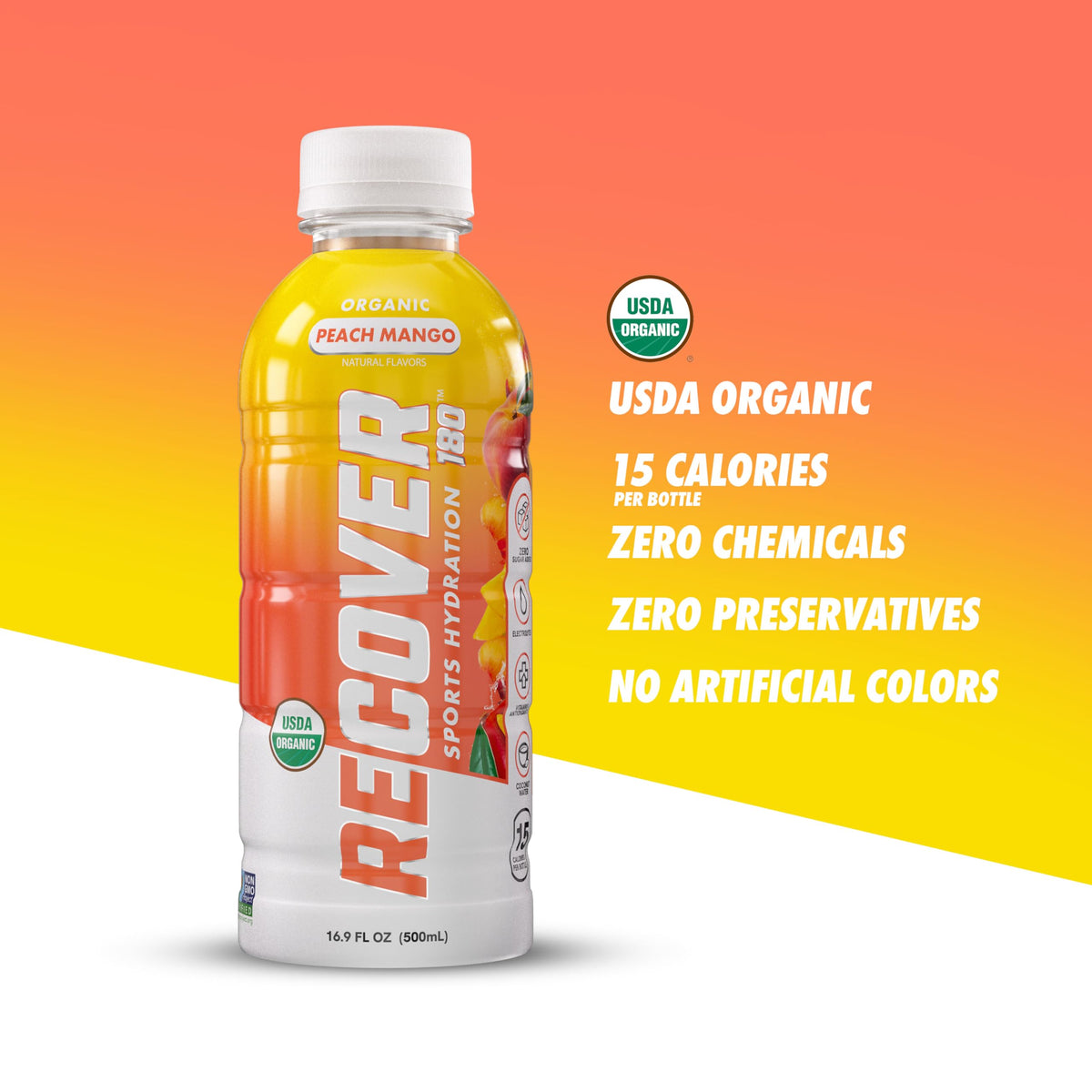 RECOVER 180 Organic Sports Hydration Drink, No Sugar Added, 20 Calorie Sports Beverage, Organic Flavors With Vitamins, Potassium-Packed Electrolytes (16.9 Fl Oz (Pack of 12), Variety Pack)