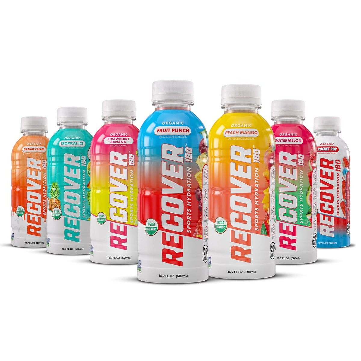 RECOVER 180 Organic Sports Hydration Drink, No Sugar Added, 20 Calorie Sports Beverage, Organic Flavors With Vitamins, Potassium-Packed Electrolytes (16.9 Fl Oz (Pack of 12), Variety Pack)