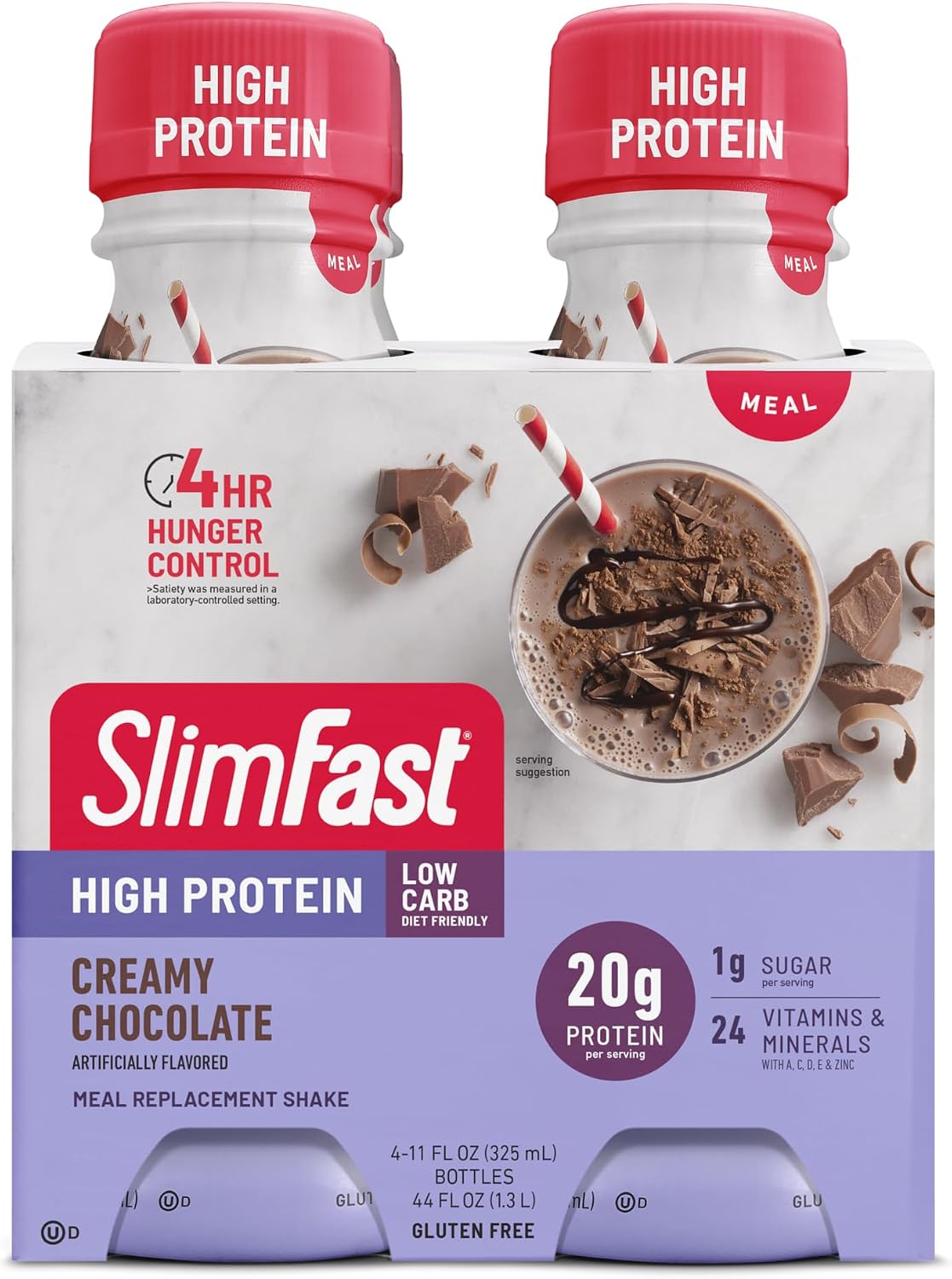 SlimFast Advanced Nutrition Creamy Chocolate Shake – Ready to Drink Meal Replacement – 20g of Protein – 11 Fl. Oz. Bottle – 12 Count - Pantry Friendly