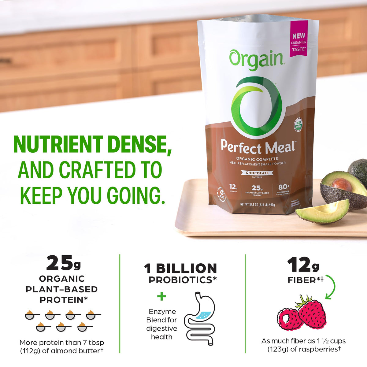 Orgain Perfect Meal, Organic, Vegan Meal Replacement Protein Powder, Vanilla - 25g Plant Based Protein, 80+ Superfoods, 1B Probiotics & 10g Fiber, Adaptogens & Ashwagandha - 2.16lb