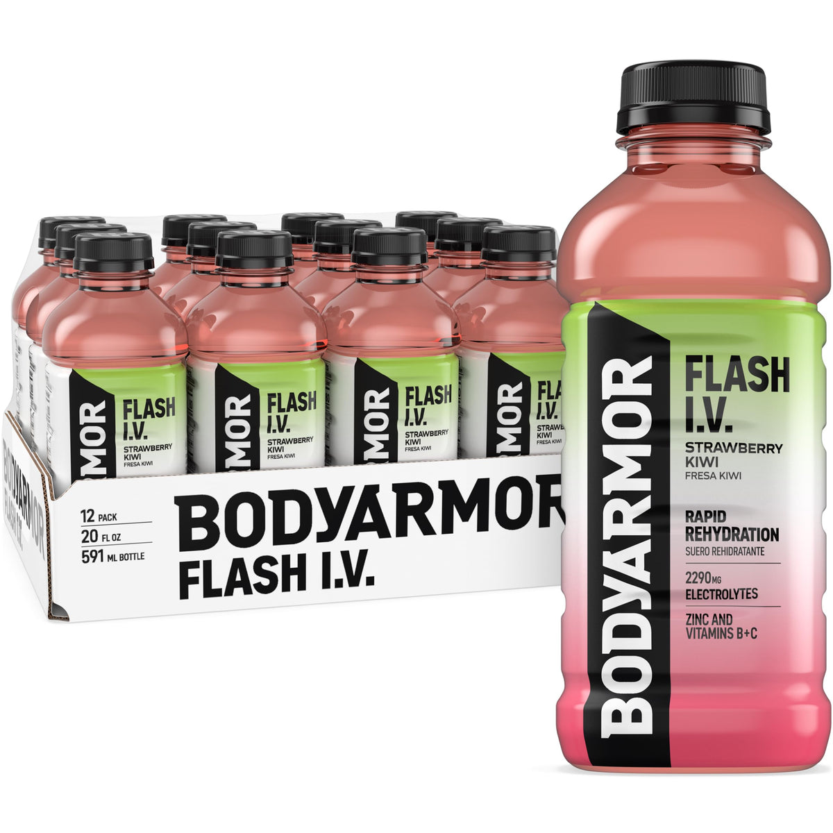 BODYARMOR Flash IV ZERO Sugar Hydration Drink, Lemon Lime, 20 Oz (12 Pk)