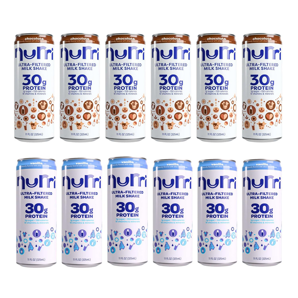Nurri Ultra-Filtered Protein Shake Variety Pack, Vanilla & Chocolate, 30g Protein, 12 Cans (11 fl oz Each)