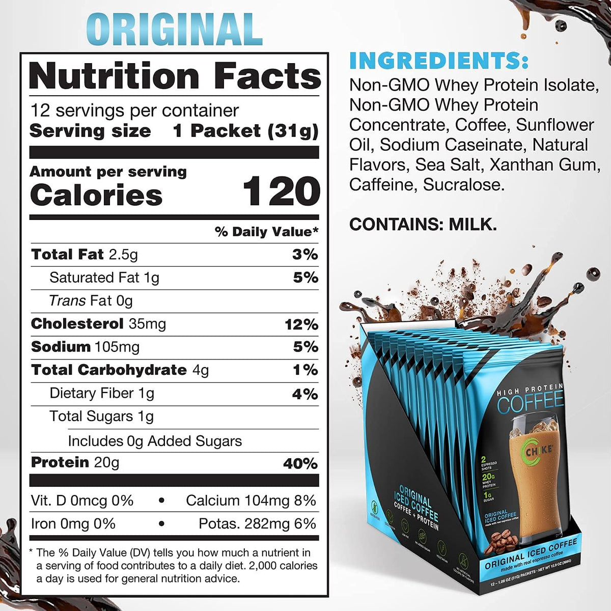 Chike High Protein Iced Coffee, 12 Single Serving Packets (Original)
