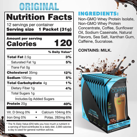 Chike High Protein Iced Coffee, 12 Single Serving Packets (Original)