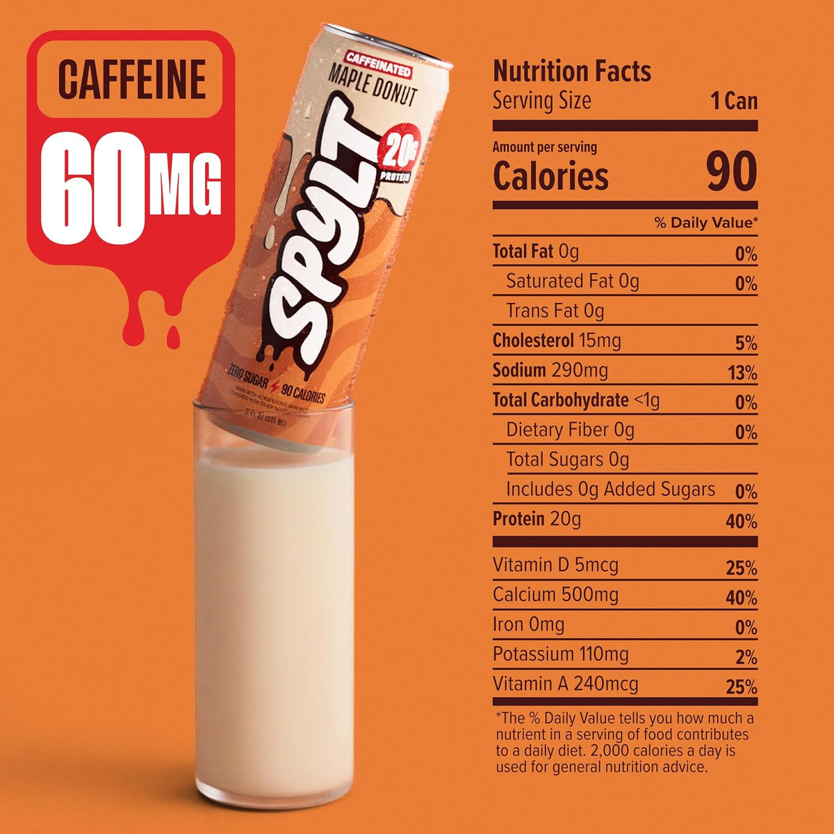 Spylt Maple Donut Milk Protein Drink, 20g Protein, 60mg Caffeine, 12 Pack