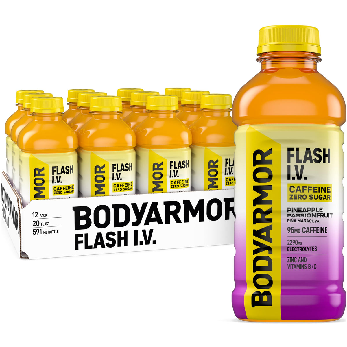 BODYARMOR Flash IV ZERO Sugar Hydration Drink, Lemon Lime, 20 Oz (12 Pk)
