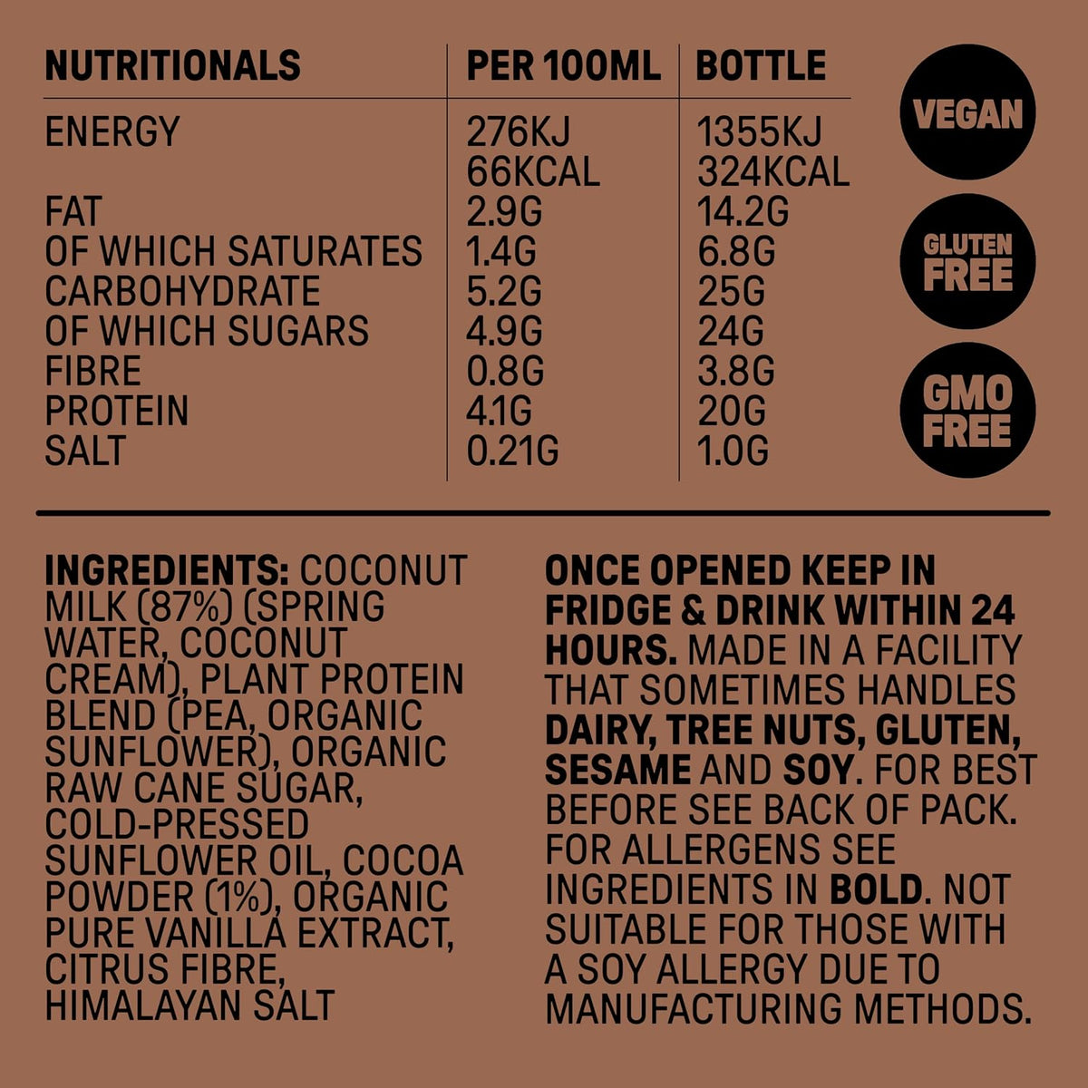 Grounded Chocolate Protein Milkshake, 20g Protein, Dairy Free, 16.6 fl oz