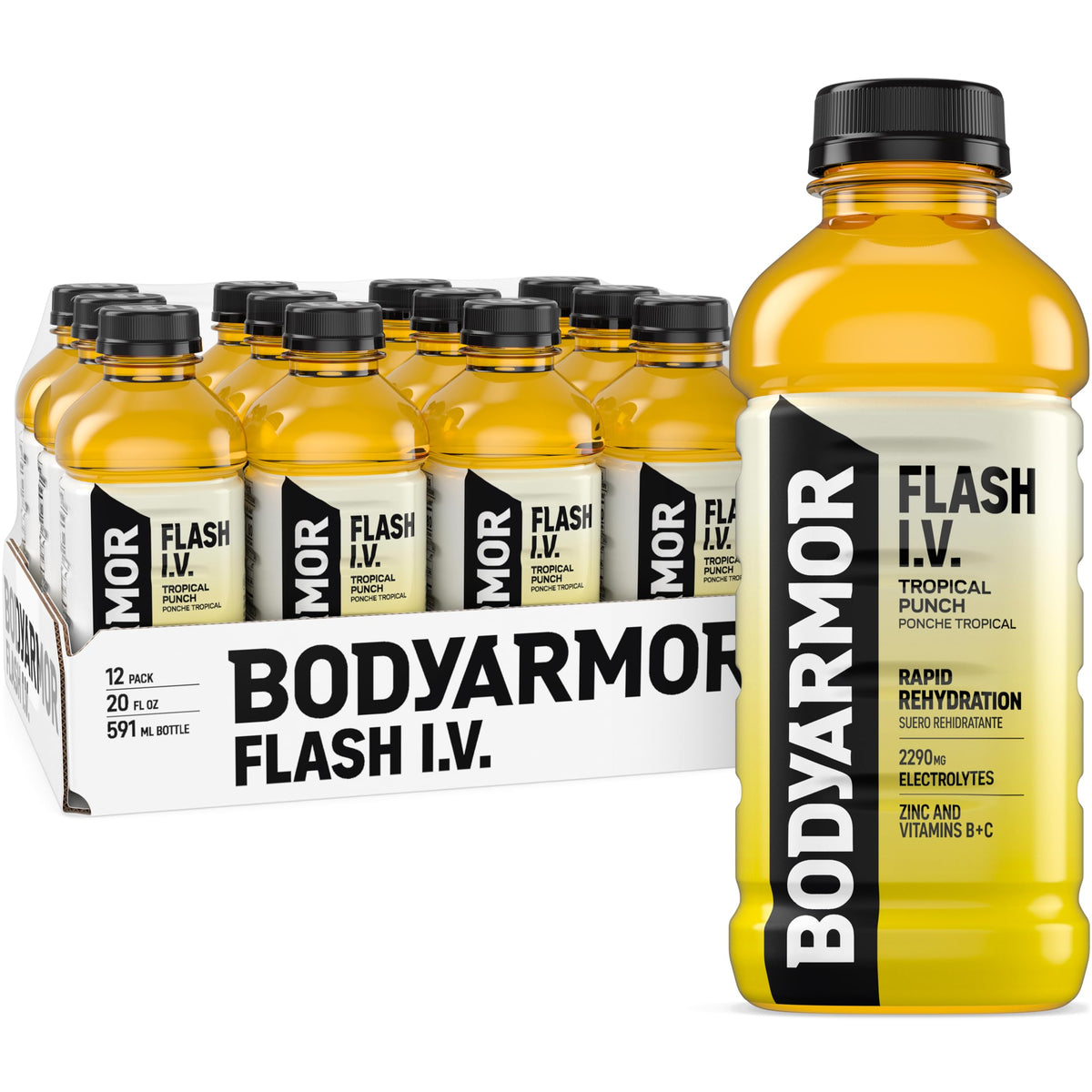 BODYARMOR Flash IV ZERO Sugar Hydration Drink, Lemon Lime, 20 Oz (12 Pk)