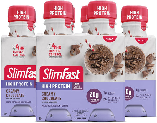 SlimFast Advanced Nutrition Creamy Chocolate Shake – Ready to Drink Meal Replacement – 20g of Protein – 11 Fl. Oz. Bottle – 12 Count - Pantry Friendly