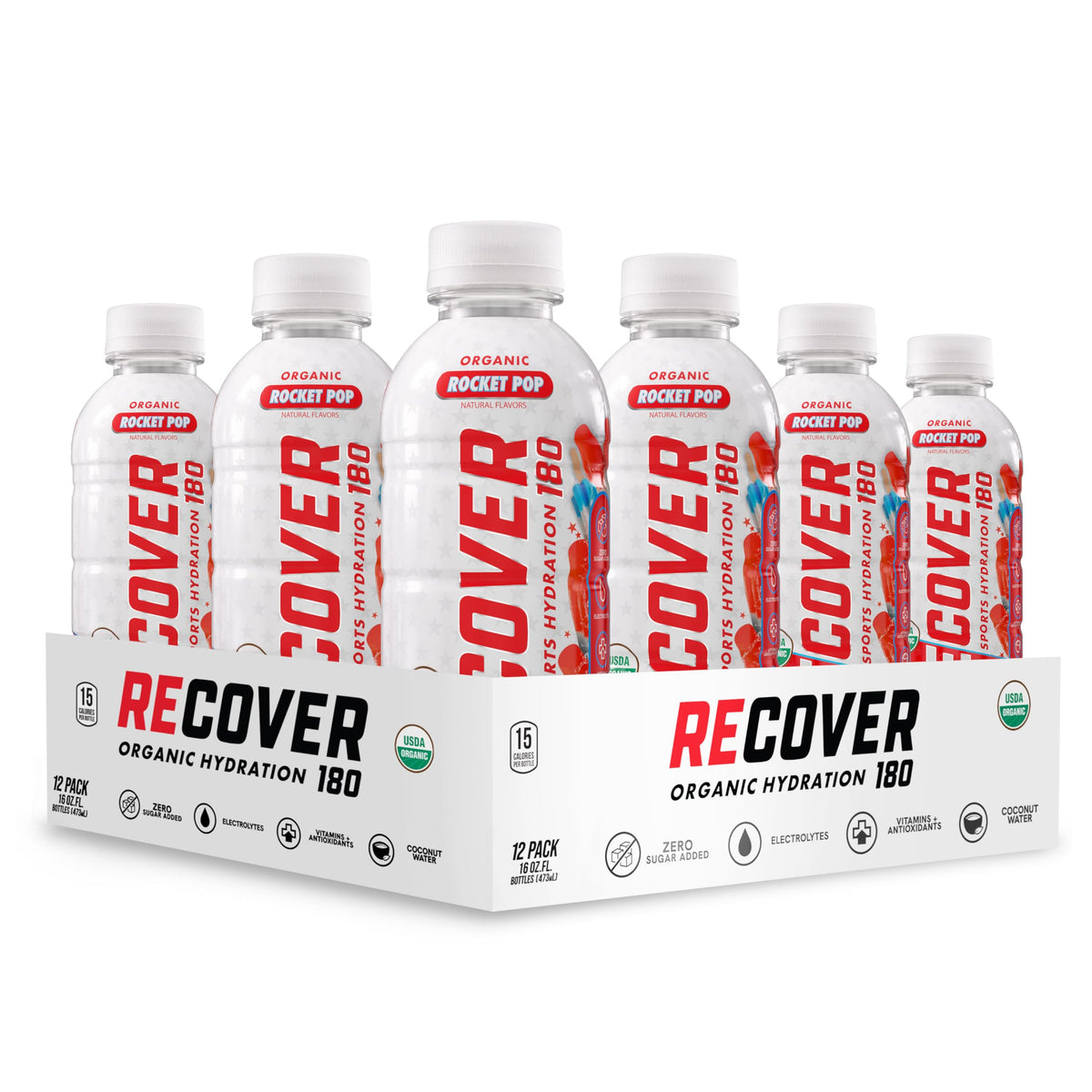 RECOVER 180 Organic Sports Hydration Drink, No Sugar Added, 20 Calorie Sports Beverage, Organic Flavors With Vitamins, Potassium-Packed Electrolytes (16.9 Fl Oz (Pack of 12), Variety Pack)