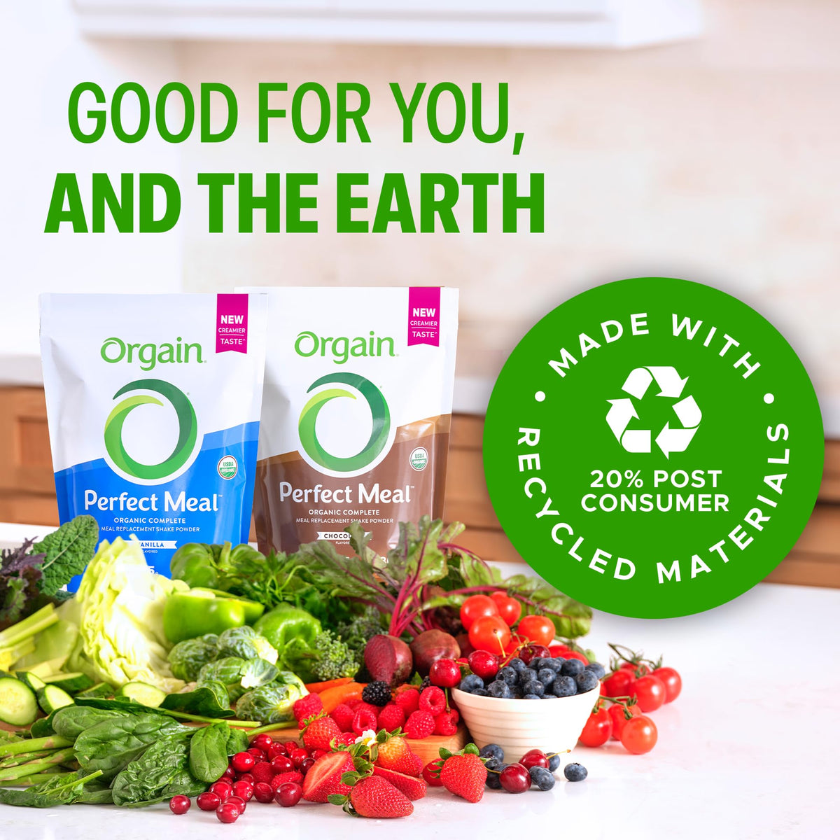 Orgain Perfect Meal, Organic, Vegan Meal Replacement Protein Powder, Vanilla - 25g Plant Based Protein, 80+ Superfoods, 1B Probiotics & 10g Fiber, Adaptogens & Ashwagandha - 2.16lb