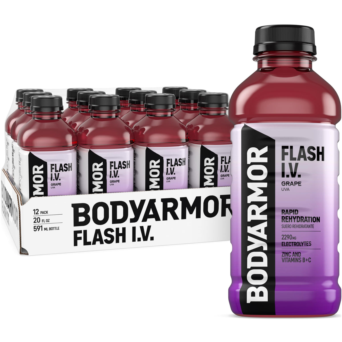 BODYARMOR Flash IV ZERO Sugar Hydration Drink, Lemon Lime, 20 Oz (12 Pk)