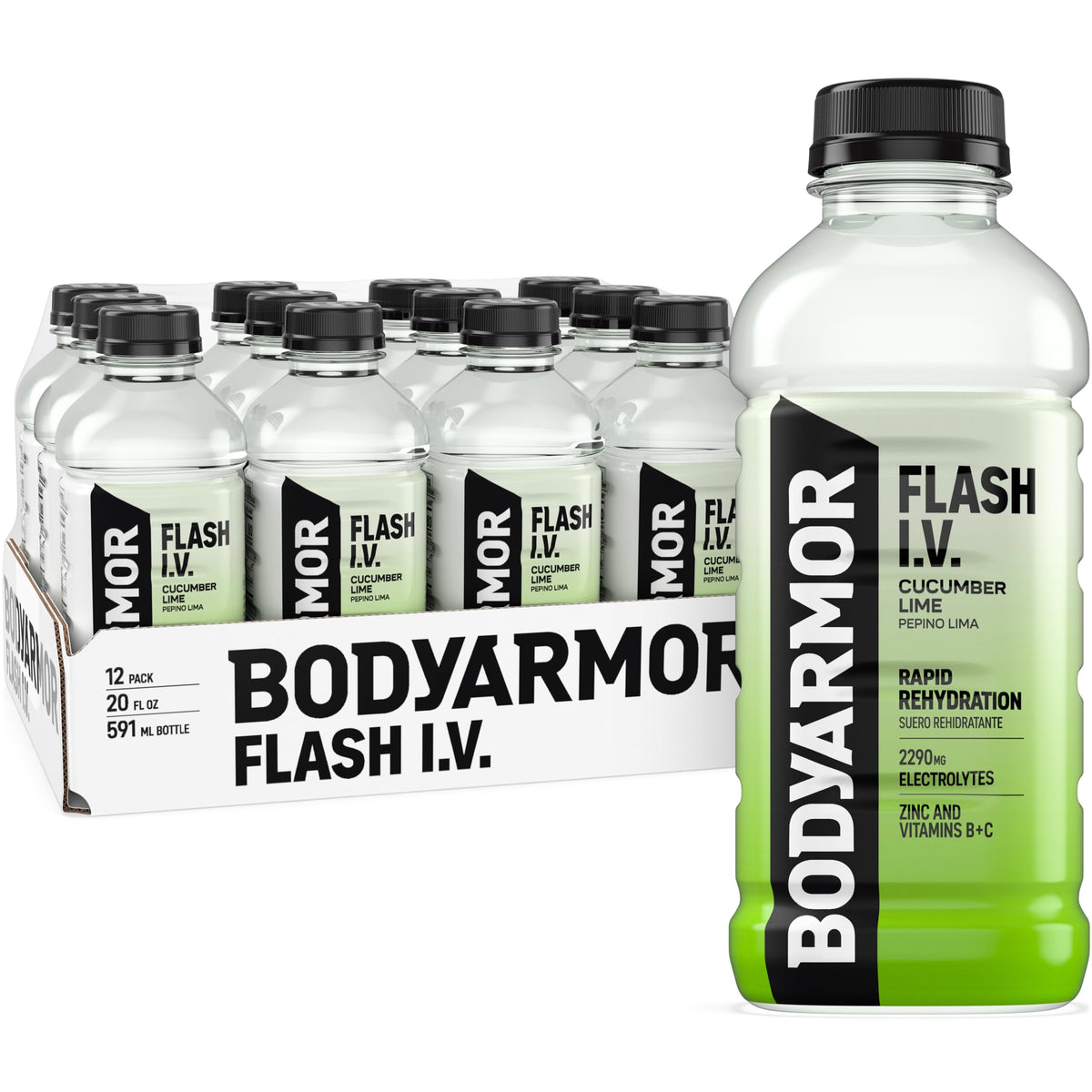 BODYARMOR Flash IV ZERO Sugar Hydration Drink, Lemon Lime, 20 Oz (12 Pk)