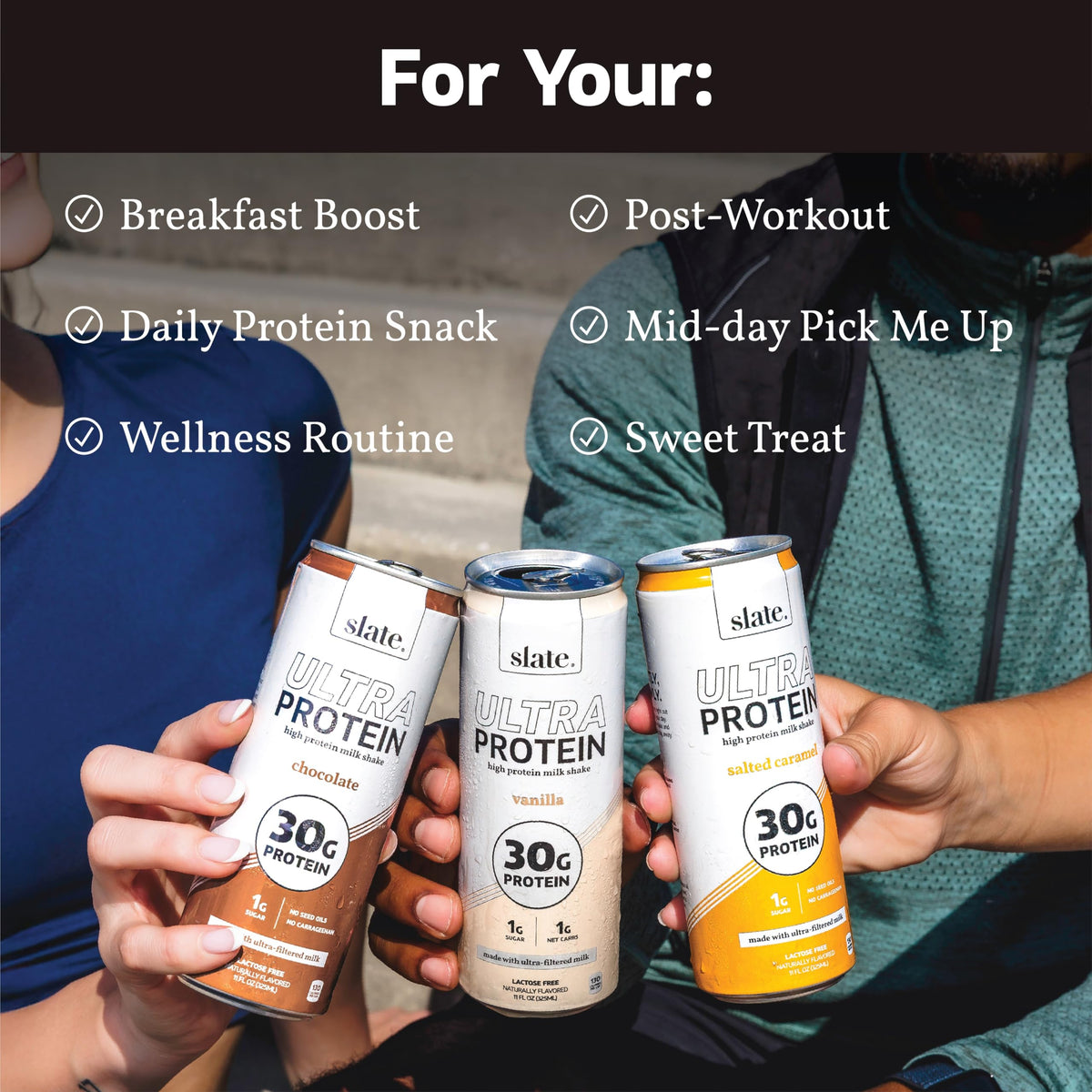 Slate Milk Ultra High Protein Milk Shake (Best Sellers Pack) Chocolate & Vanilla - 30g Protein, 1g Sugar, 130 Calories, 1-2g Net Carbs - No Added Sugar - Lactose Free - Natural - 11 fl oz, 12 Cans