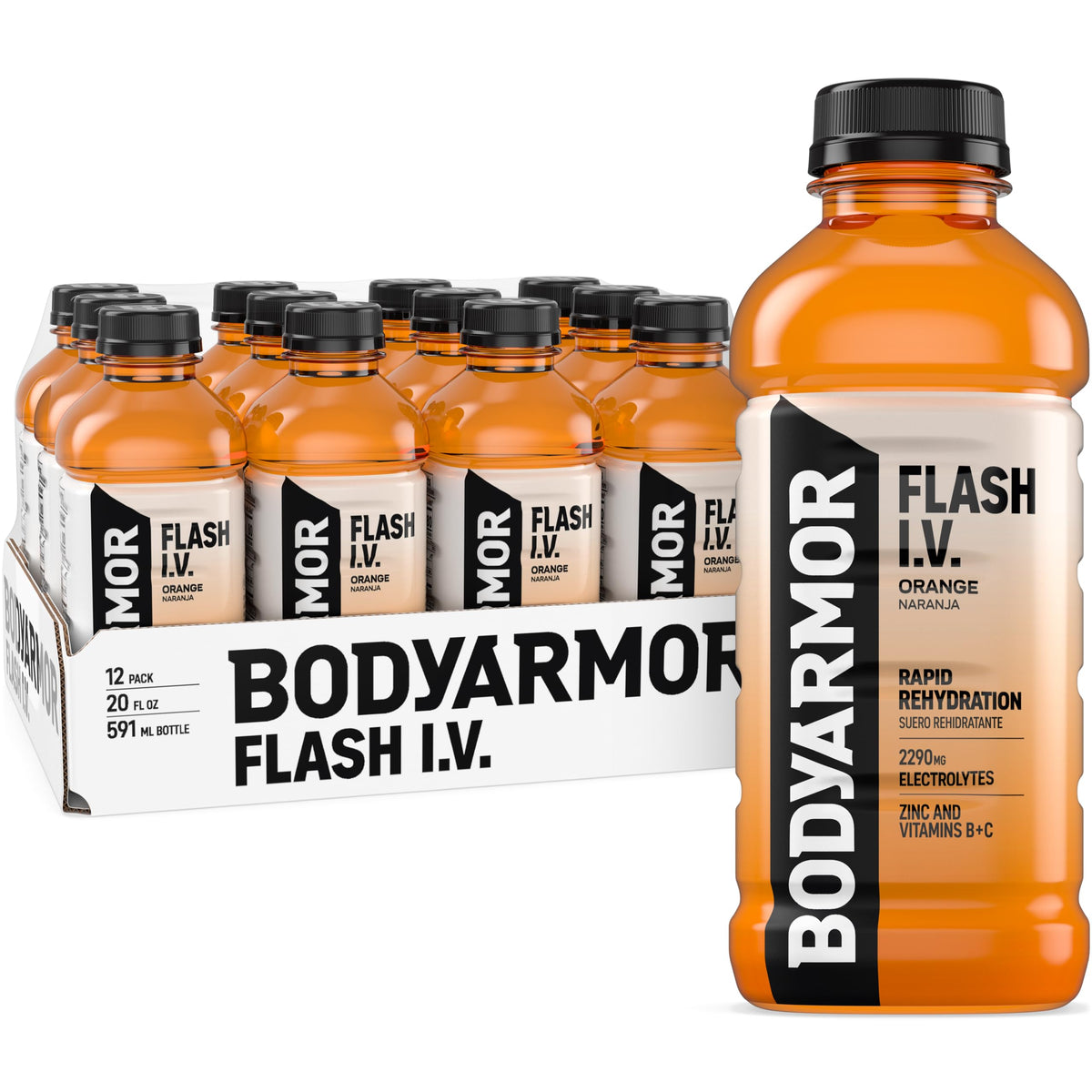 BODYARMOR Flash IV ZERO Sugar Hydration Drink, Lemon Lime, 20 Oz (12 Pk)