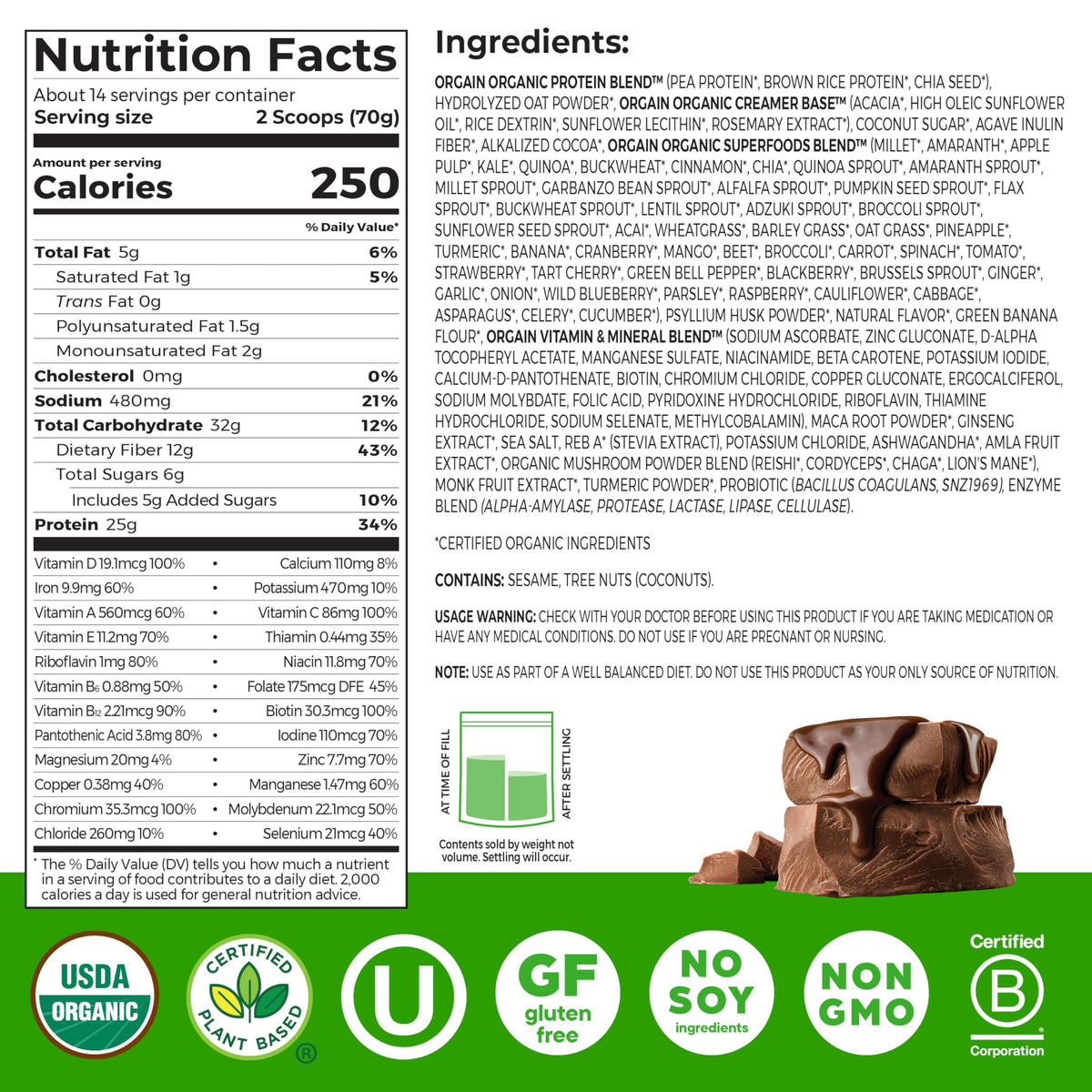 Orgain Perfect Meal, Organic, Vegan Meal Replacement Protein Powder, Vanilla - 25g Plant Based Protein, 80+ Superfoods, 1B Probiotics & 10g Fiber, Adaptogens & Ashwagandha - 2.16lb